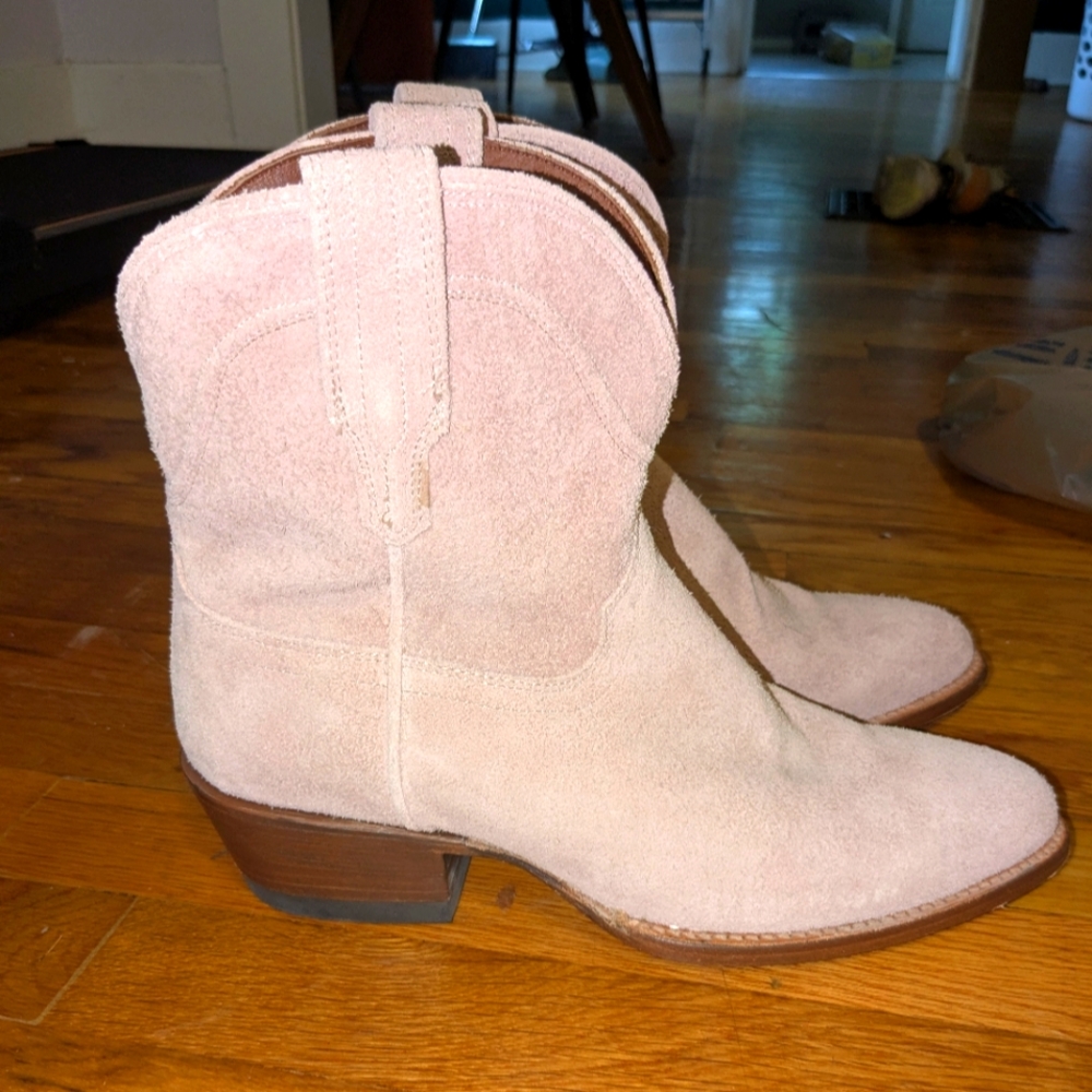 Tecovas Lucy Pink Suede Leather Boots Bootie